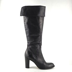 Vianni Collection Women's Tall Over The Knee Black Leather Heeled Boots Size 37